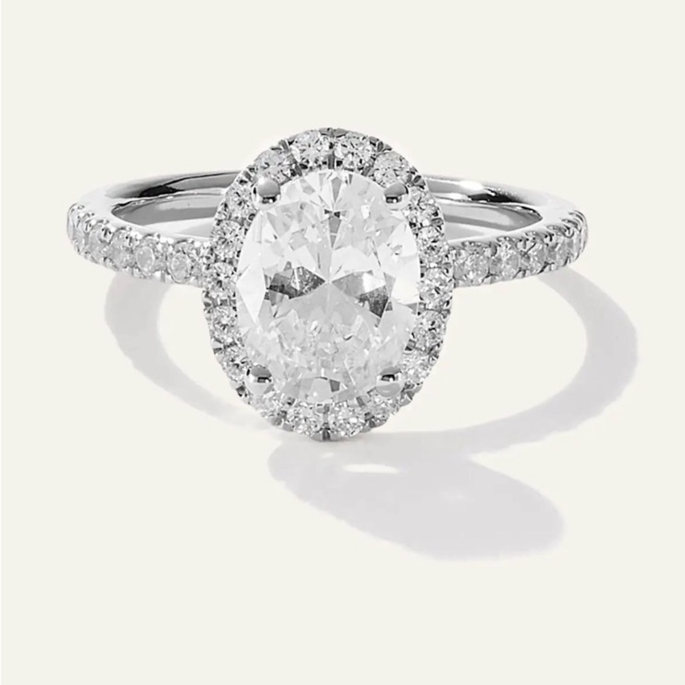 1.55ct Oval Lab Grown Diamond Halo Ring E VVS2 IGI Size 5 Engagement
